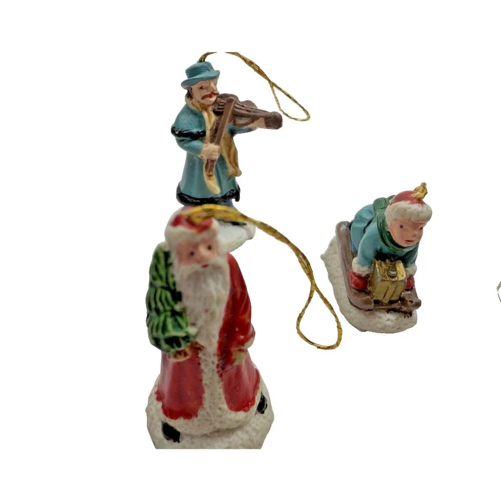 Vintage Miniature Christmas Ornament Lot of 10 Santa Angel Snowman Carolers